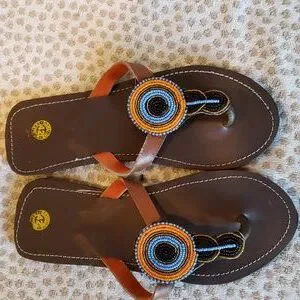 Unisex Maasai Leather Sandals. Size 10.5/11 or 42 decorated with beads. Shoes | Unisex Maasai Leather Sandals Size 15 Or 42  main image 2